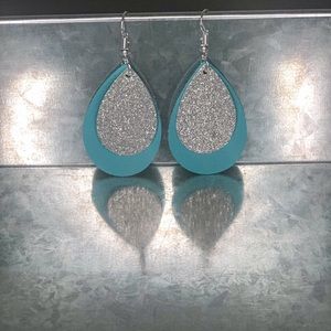 2” Tear Drop Faux leather and Glitter Earrings